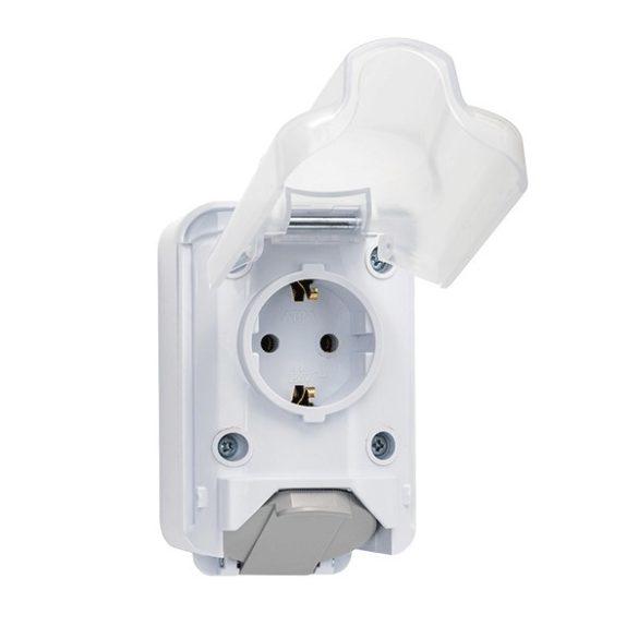 SOCKET+ SOCKET GERMAN TYPE 16A 250V WHITE, IP44