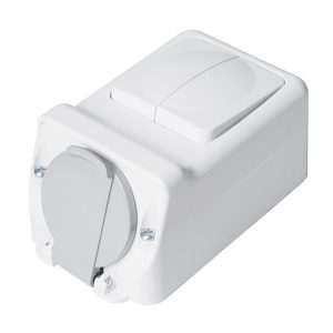 SOCKET+TWO BUTTON ONE WAY SWITCH 16A 250V, IP44