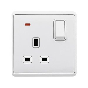 LONDON SINGLE SOCKET WITH 1P BUTTON SWITCH NEON WH