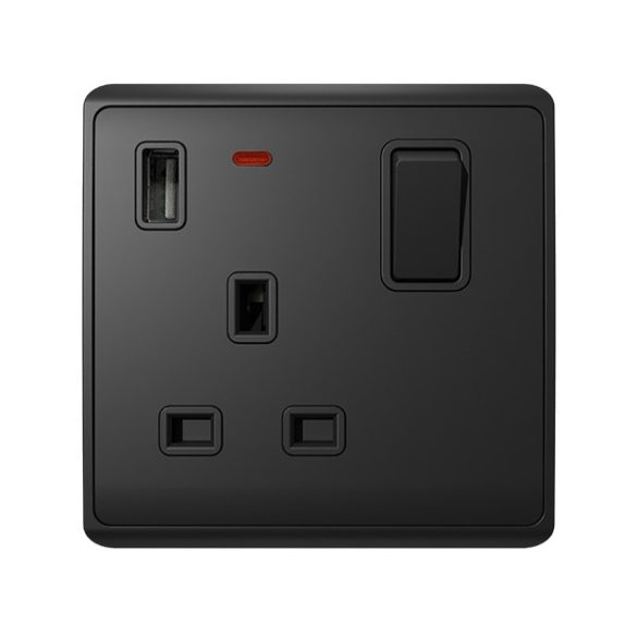 LONDON SINGLE SOCKET 1P BUTTON SWITCH NEON+USB AN