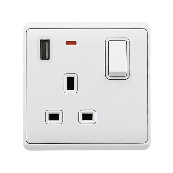 LONDON SINGLE SOCKET 1P BUTTON SWITCH NEON+USB WH