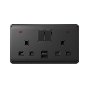 LONDON DOUBLE SOCKET 2P BUTTON SWITCH NEON+USB AN