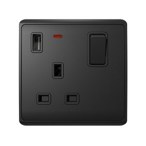 LONDON SINGLE SOCKET 2P BUTTON SWITCH NEON+USB AN