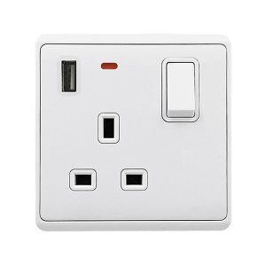 LONDON SINGLE SOCKET 2P BUTTON SWITCH NEON+USB WH