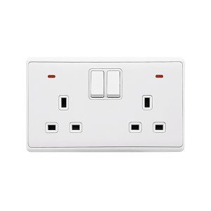 LONDON DOUBLE SOCKET WITH 2P BUTTON SWITCH NEON WH