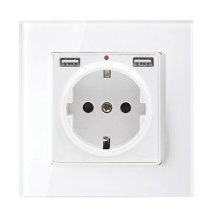 GERMAN TYPE SOCKET 16A 2XUSB GLASS FRAME WH+C. BOX