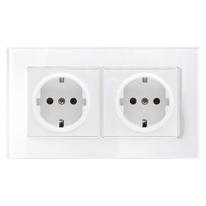 GERMAN DOUBLE SOCKET 16A GLASS FRAME WHITE+C. BOX