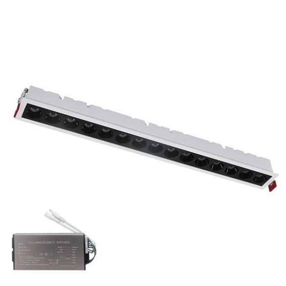 RECESSED LINEAR LIGHT EL-05 20W 3000K, WHITE & BLACK+EMERGENCY KIT