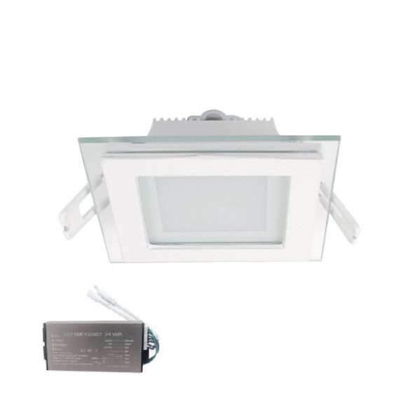 LED PANEL ÜVEG SZÖGLETES 6W 2700K+INVERTERREL