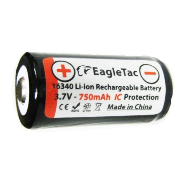 EAGLETAC 16340 (CR123) 3,7V-os Li-ion akku PCB 750 mAh