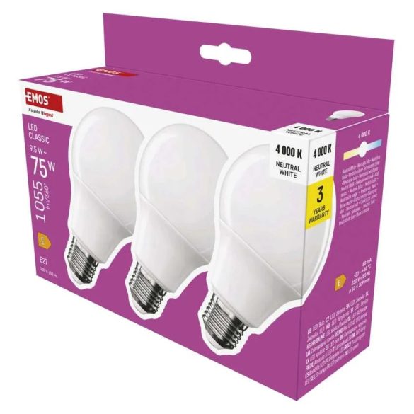 EMOS Classic LED izzó A60 E27 9,5 W 1055lm természetes fehér ZQ5E53-3