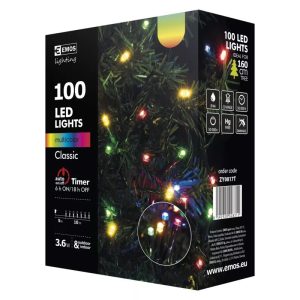 EMOS KARÁCSONYI FÉNYF CLASSIC 10M 100LED IP44 IDŐZÍTŐ SZÍNES ZY0817T